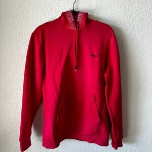 Hugo Boss Womens L Red Logo Tape Hoodie Pullover Sweatshirt NWT $198
